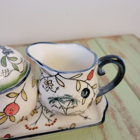 Temptations By Tara Birds Palm Cracker Tray Salt and Pepper Cream & Sugar Set - Picture 16 of 16